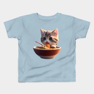 Kawaii Japanese Ramen Cat Kids T-Shirt